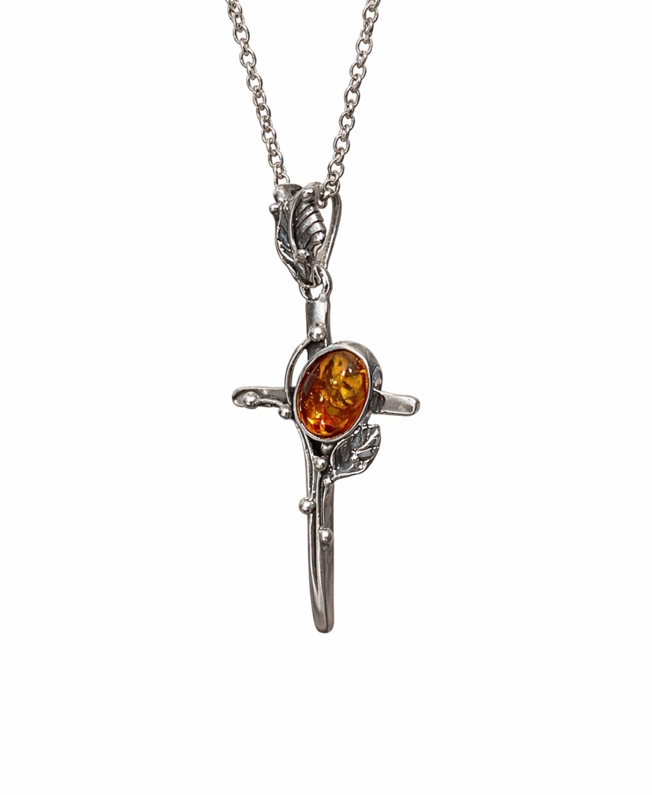 Floral Amber Cross Pendant