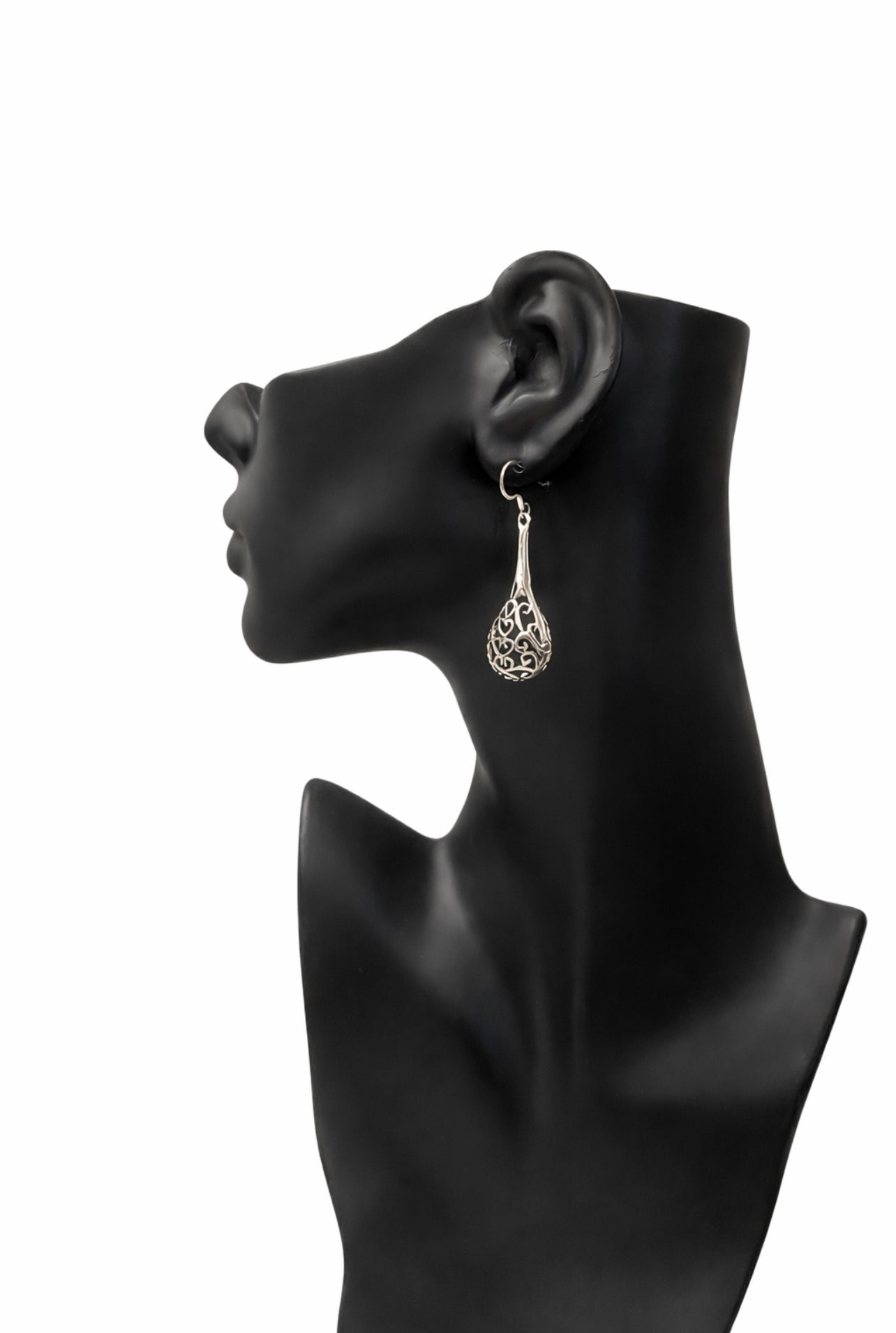 Sterling Silver Filigree Heart Drop Earrings