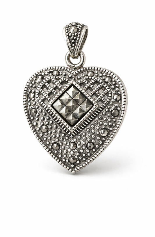 Vintage Marcasite Heart Pendant