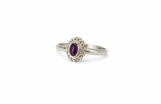 Petite Oval Amethyst Beaded Ring