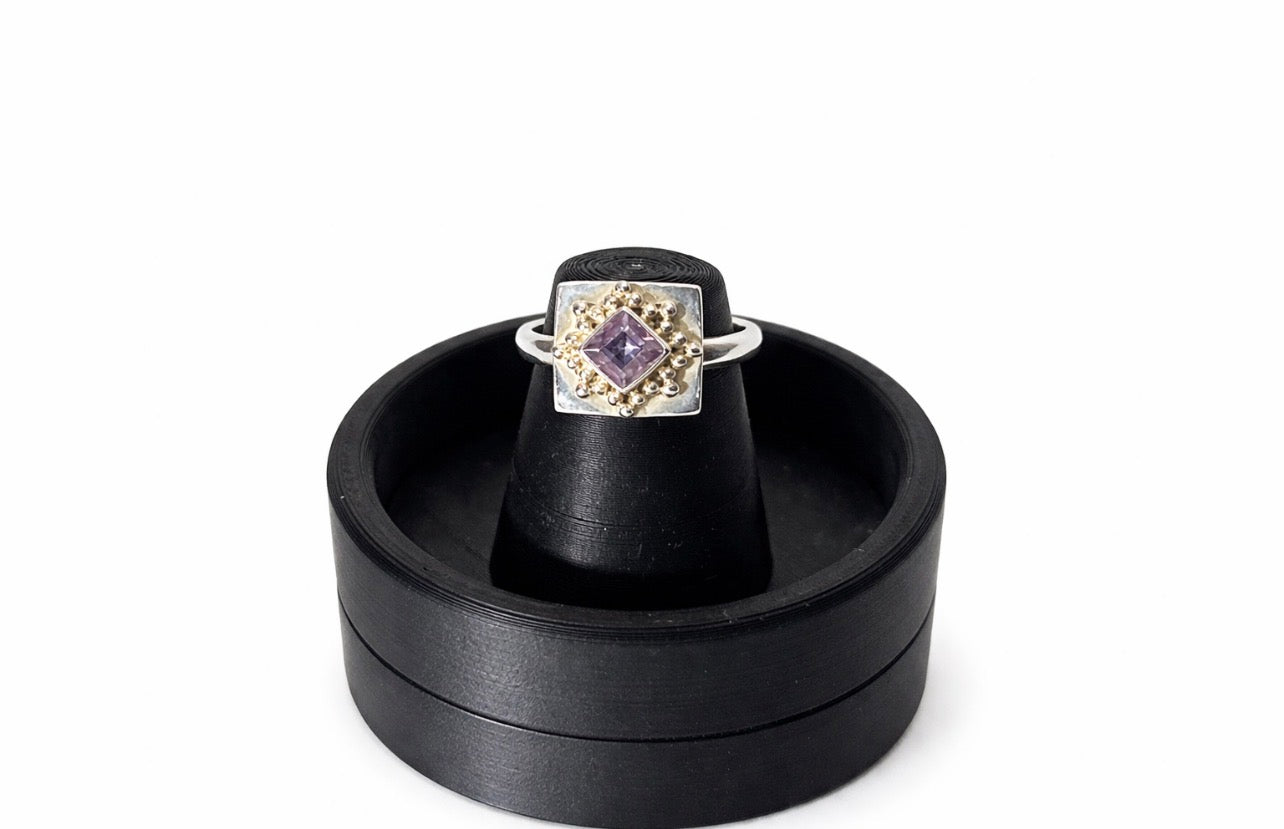 Amethyst Square Halo Ring