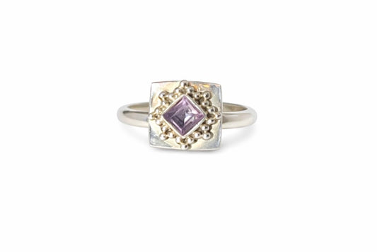 Amethyst Square Halo Ring
