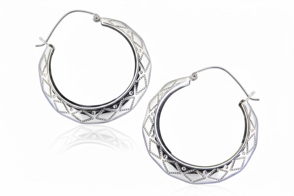 Diamond-Cut Etched Hoop Earrings