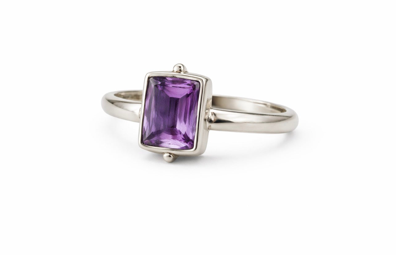 Sterling Silver Emerald-Cut Amethyst Ring