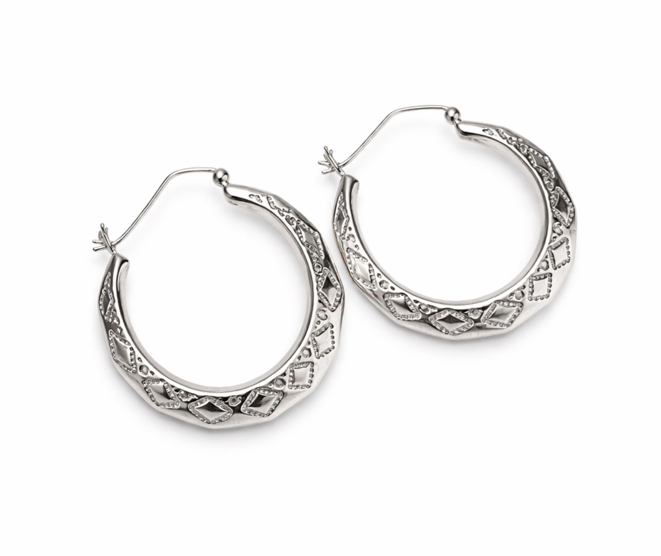 Diamond-Cut Etched Hoop Earrings