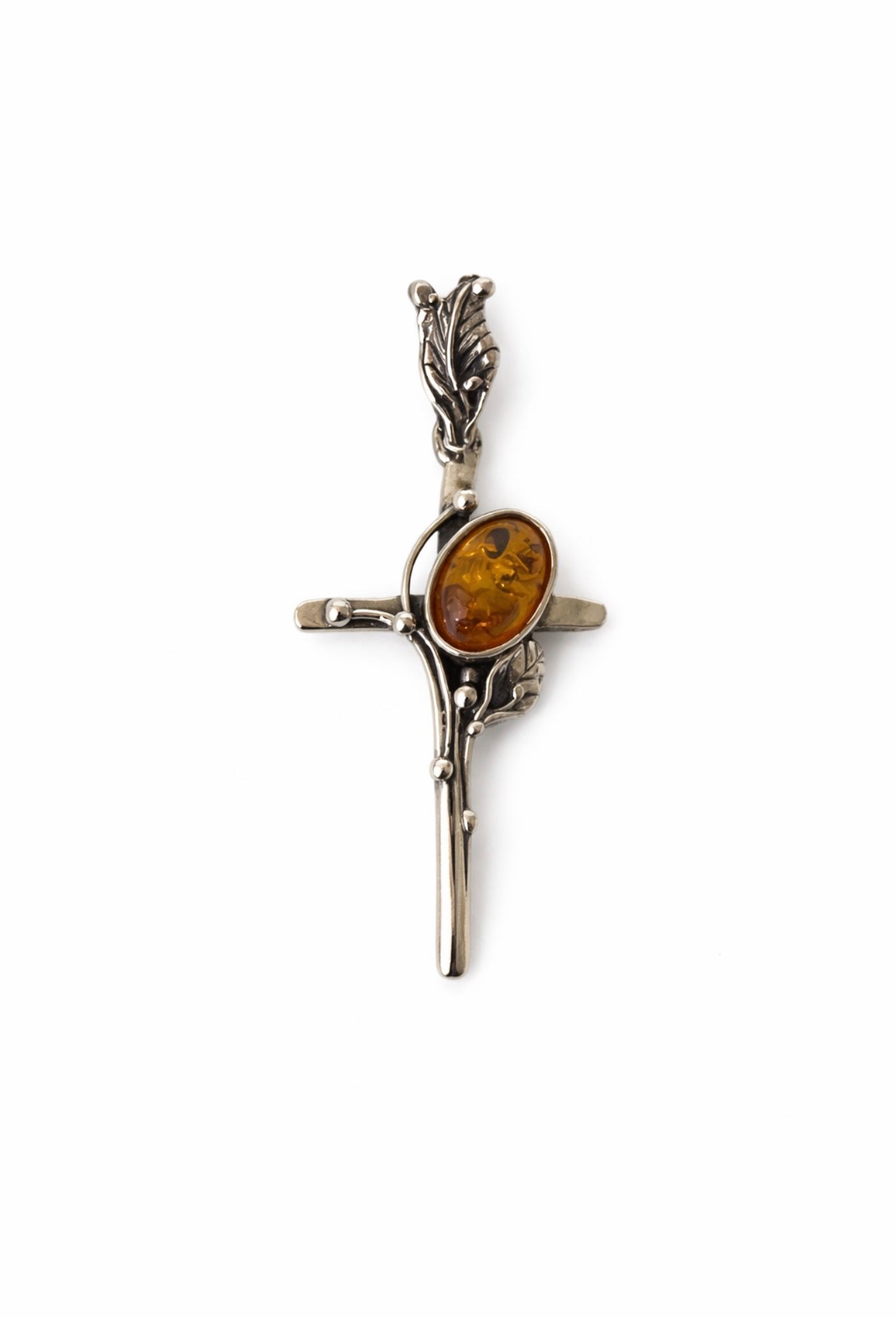Floral Amber Cross Pendant